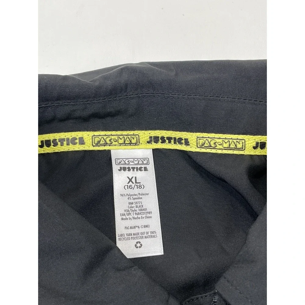 Justice Girls Pacman Romper Size XL Black Zip Front Drawstring‎ Waist